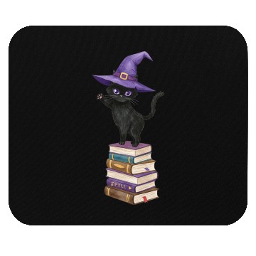 Discover Enchanted Black Cat with Witch Hat Mouse Pads