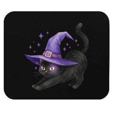 Discover Enchanted Black Cat Witch Hat Design Mouse Pads