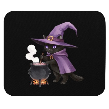Discover Enchanted Black Cat Witch Illustration Mouse Pads