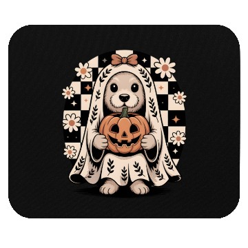 Discover Boho Ghost Dog Halloween Gift with Flowers Mouse Pads