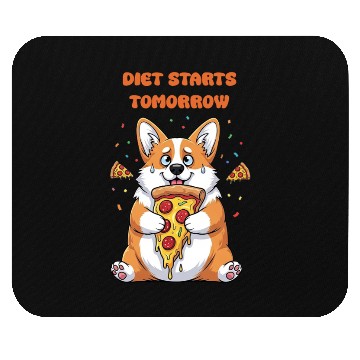 Discover Cuddly Corgi Eating Pizza Meme Mouse Pads