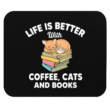 Discover Coffee Loving Cat Book Design Mouse Pads
