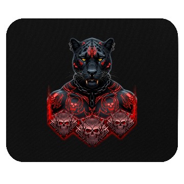 Discover Black Warrior Panther with Gothic Skull Armor Mouse Pads