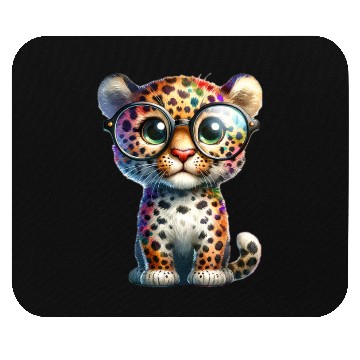 Discover Colorful Leopard Cub with Glasses Mouse Pads