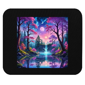 Discover Fantasy Landscape with Waterfall and Moon Mouse Pads