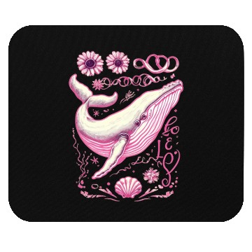 Discover Pink Whimsical Whale with Floral Accents Mouse Pads