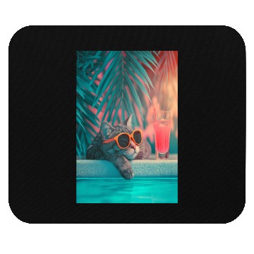 Discover Cool Cat by the Pool Mouse Pads