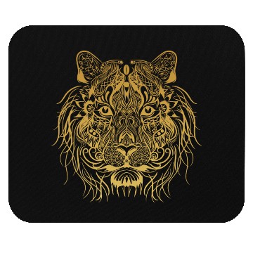Discover Gold Gothic Lion Line Art Design Mouse Pads