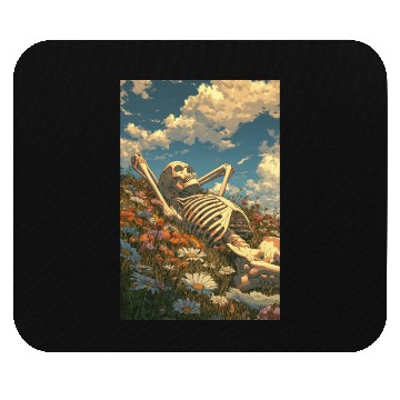 Discover Relaxing Skeleton in Flower Field Mouse Pads