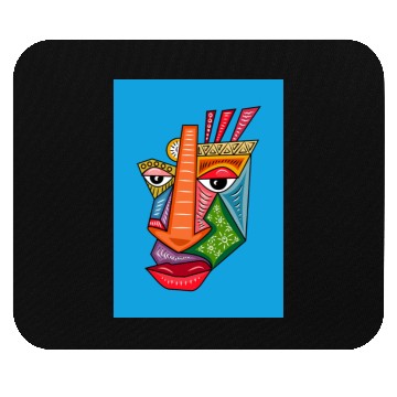 Discover Abstract Geometric Face on Blue Background Mouse Pads