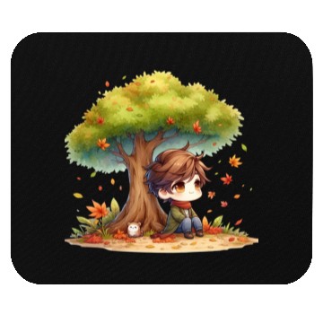 Discover Autumn Serenity Chibi under a Maple Tree Mouse Pads