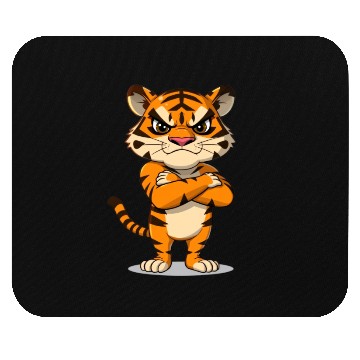 Discover grumpy tiger cartoon animal illustration Mouse Pads