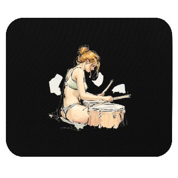 Discover Illustrative Drummer Girl in Casual Attire Mouse Pads