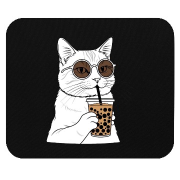 Discover Cool Cat with Bubble Tea and Sunglasses Mouse Pads