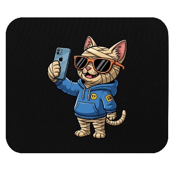 Discover Cool Cartoon Cat Mummy Taking a Selfie Mouse Pads