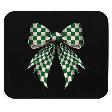 Discover Coquette Bow Cream White Green Checkered Pattern Mouse Pads