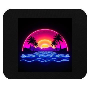 Discover Neon Sunset Over Tropical Island Mouse Pads