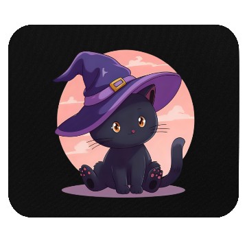 Discover Whimsical Halloween Cat with Witch Hat Mouse Pads