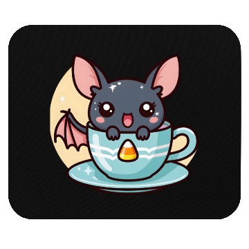 Discover Cute Bat in Tea Cup Illustration Mouse Pads