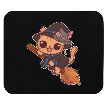 Discover Enchanted Cat Witch with Bat Familiar Mouse Pads