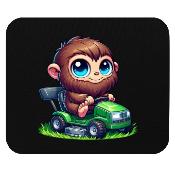 Discover Cute Bigfoot Sasquatch lawn mower gardening chibi Mouse Pads
