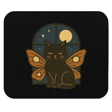 Discover Nightfall Feline with Butterfly Wings Mouse Pads