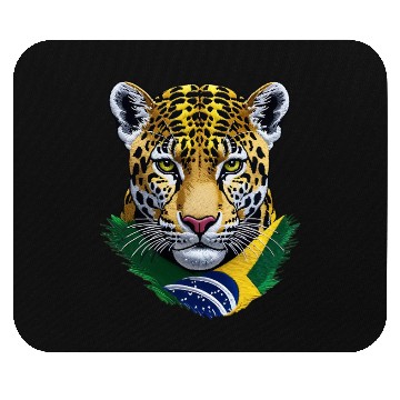 Discover Brazil Jaguar Head Green Yellow Blue National Flag Mouse Pads