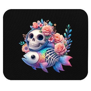 Discover Whimsical Skull and Fish Floral Fusion Mouse Pads