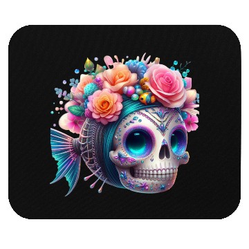 Discover Colorful Sugar Skull with Floral Crown Mouse Pads