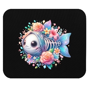 Discover Whimsical Fish Skeleton with Floral Accents Mouse Pads