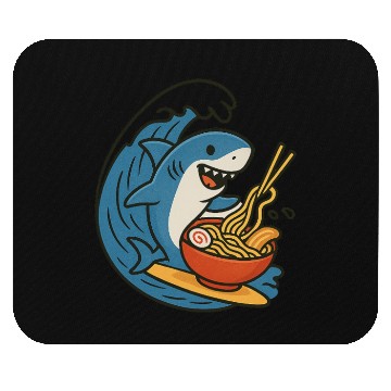 Discover Playful Shark Enjoying Ramen Mouse Pads