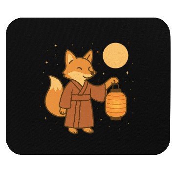 Discover Cute Fox in Traditional Kimono with Lantern Mouse Pads