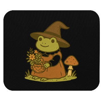 Discover Enchanting Frog Witch with Mushroom and Flowers Mouse Pads