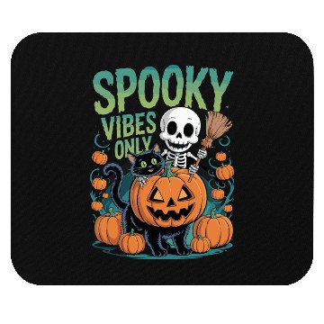 Discover Spooky Vibes Halloween Cat and Skeleton Mouse Pads