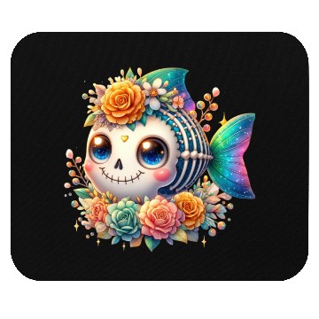 Discover Whimsical Skeleton Fish with Floral Crown Mouse Pads