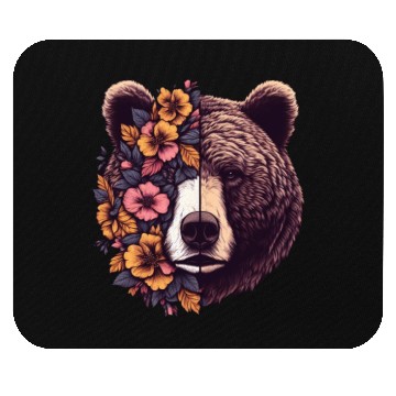 Discover Floral Bear Flowers Bear Face For Bear  Lover Mouse Pads