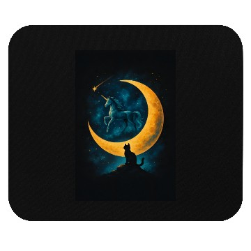 Discover Magical Unicorn and Cat Night Scene Mouse Pads