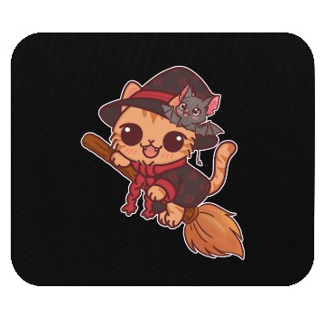Discover Enchanted Witch Cat with Bat Companion Mouse Pads