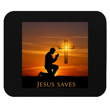 Discover Kneeling Prayer with Crowned Cross Scene Mouse Pads