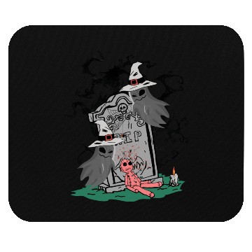 Discover Spooky Witch and Doll Halloween Illustration Mouse Pads