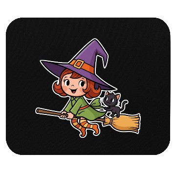 Discover Magical Witch and Cat Illustration Mouse Pads