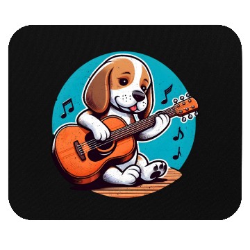 Discover Playful Puppy Guitar Illustration Mouse Pads