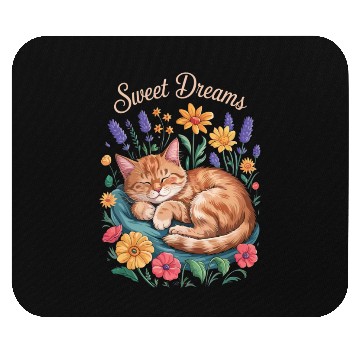 Discover Whimsical Cat Resting Amid Florals Mouse Pads