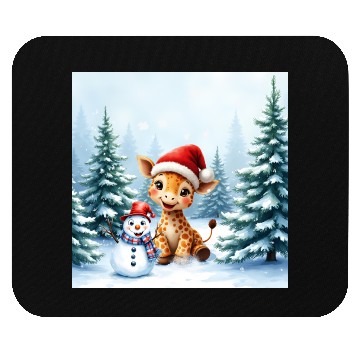 Discover Festive Giraffe with Snowman Santa Hat Mouse Pads
