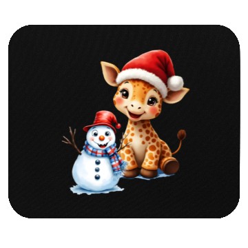 Discover Festive Giraffe and Snowman Holiday Design Mouse Pads