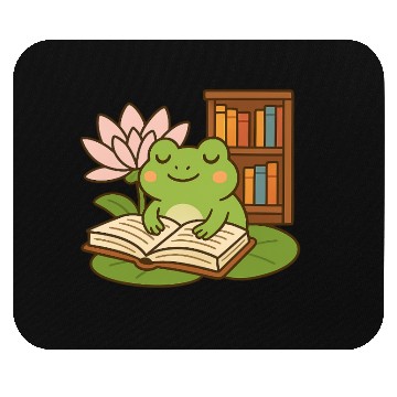 Discover Serene Frog Reading Book Under Lotus Mouse Pads
