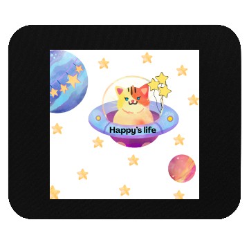 Discover Whimsical Cat in Space with Star Balloons Mouse Pads