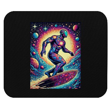 Discover Cosmic Surfer Astronaut Illustration Mouse Pads