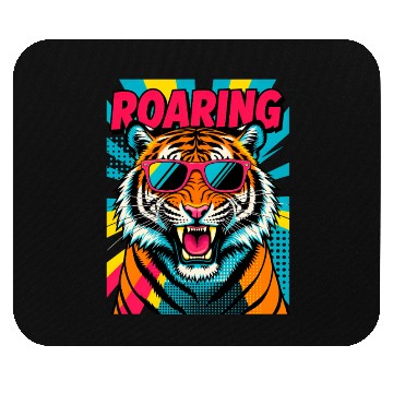 Discover Vibrant Roaring Tiger with Sunglasses Mouse Pads