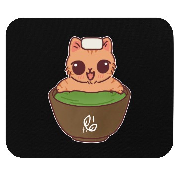 Discover Kawaii Cat in Matcha Onsen Mouse Pads